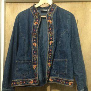 Alfred Dunner petite jean jacket open front embroidered size 10